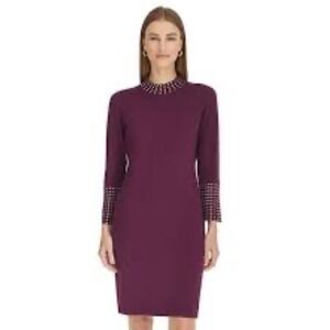 Harper Rose Burgundy Jewel Neck Bell Sleeve Studded Sweater Dress L‎